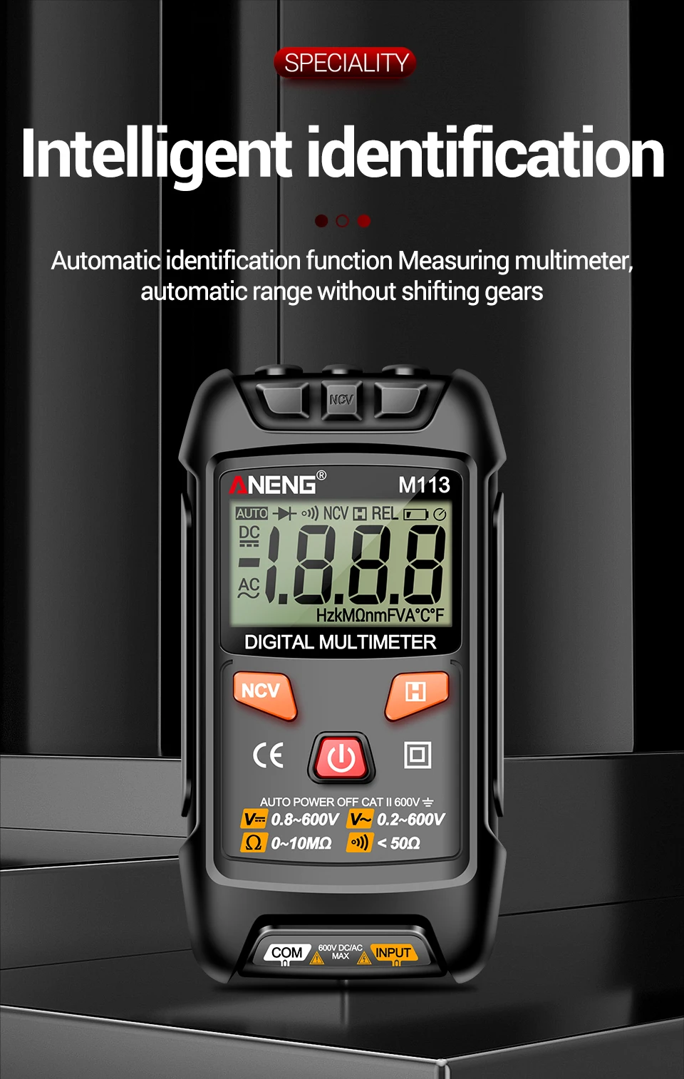 ANENG M113 Inteligent Multimeter 1999 Count Digital AC/DC Voltage Meter Ohm NCV Measuring Mini Instruments Electricity Test Tool