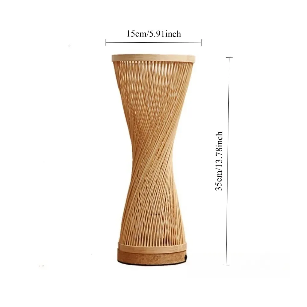 Lampa stołowa w stylu japońskim JOYINLED, bambusowa, 15x35 cm, ręcznie pleciona z rattanu, z włącznikiem/wyłącznikiem, do sypialni, gabinetu, żarówka LED E27