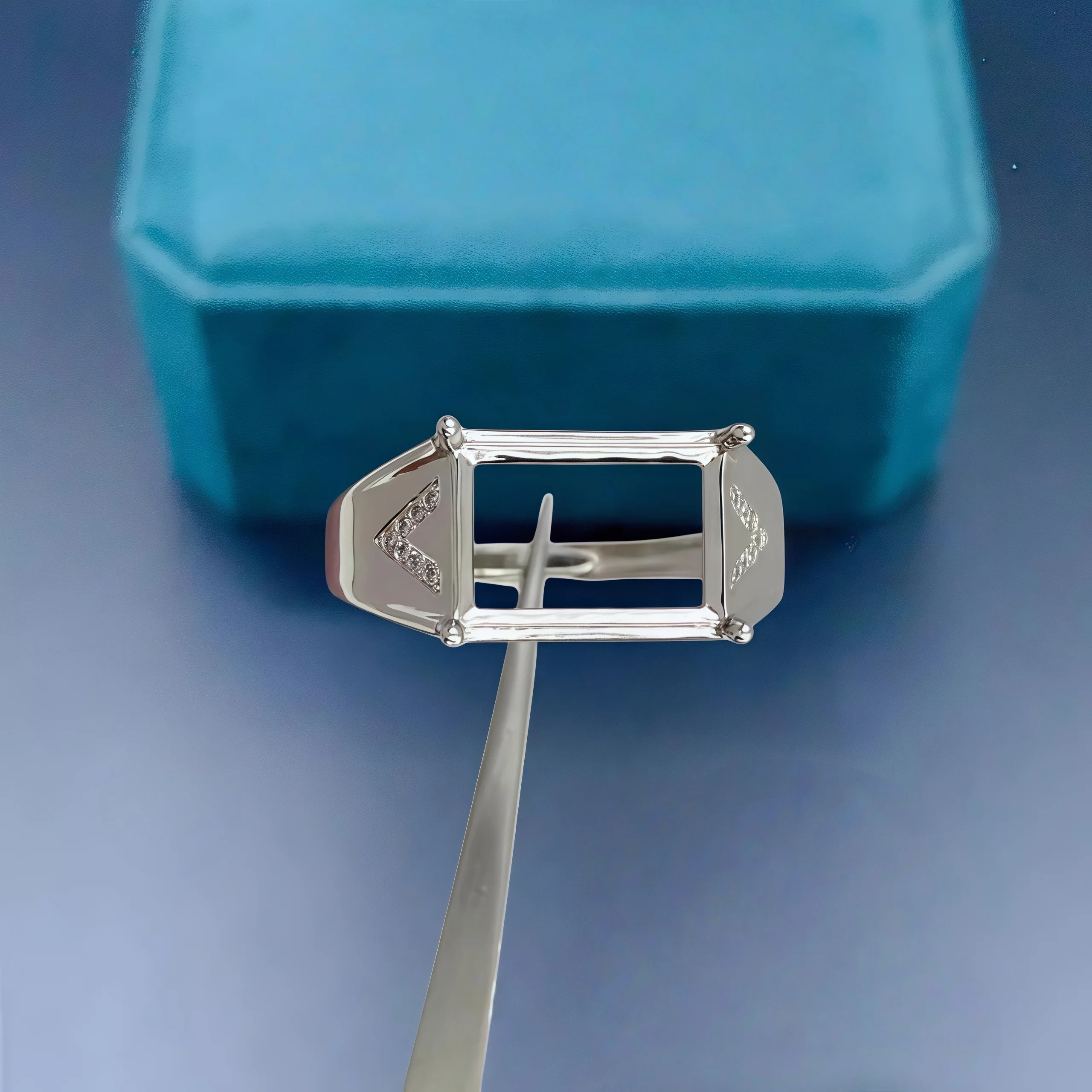 

DIY Empty Ring Holder S925 Sterling Silver Setting 8*12mm Square Stone Fashion Fine Simple Design Charm Wedding Jewelry for Man