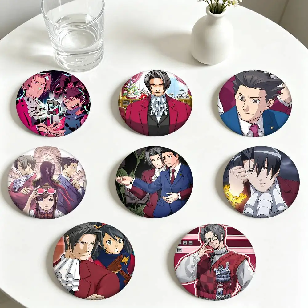 Cute Ace Attorney Round Badge Creative Brooch Clothing Backpack Accessories Lapel Pin