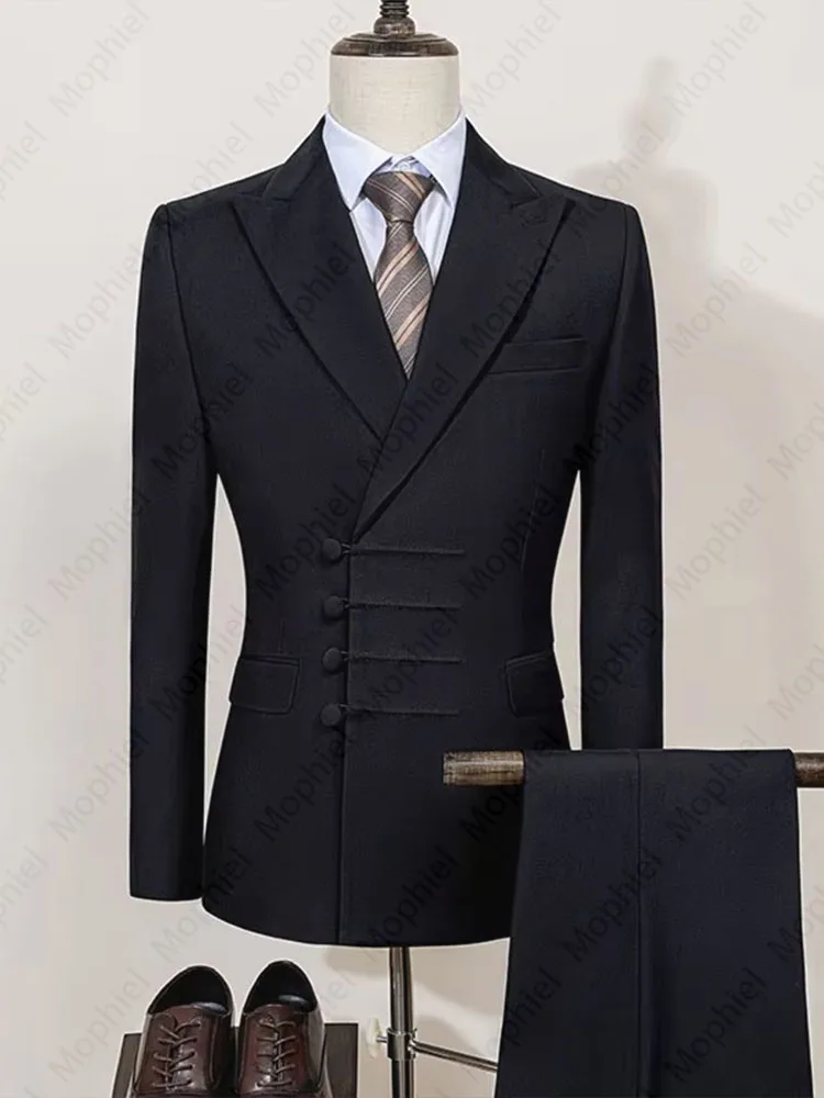 Elegant Men's Suits for Wedding Slim Fit Double Breasted Tuxedo Multiple Buttons Formal Business Two-Piece Dress Party Outfit