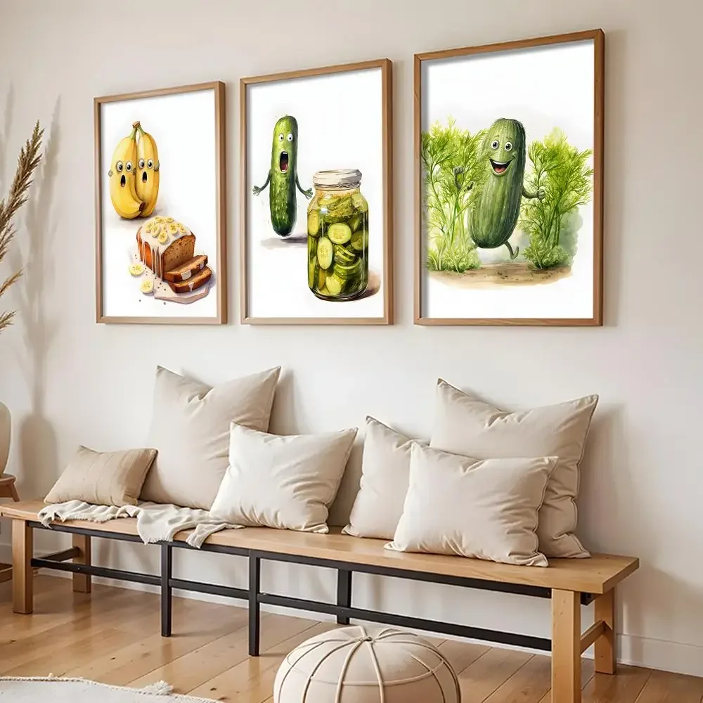 Cucumber Pickle Art Painting Whimsical Funny Painting Calligraphy HD Canvas Oil Painting Posters Prints Home Bedroom Decor Gift
