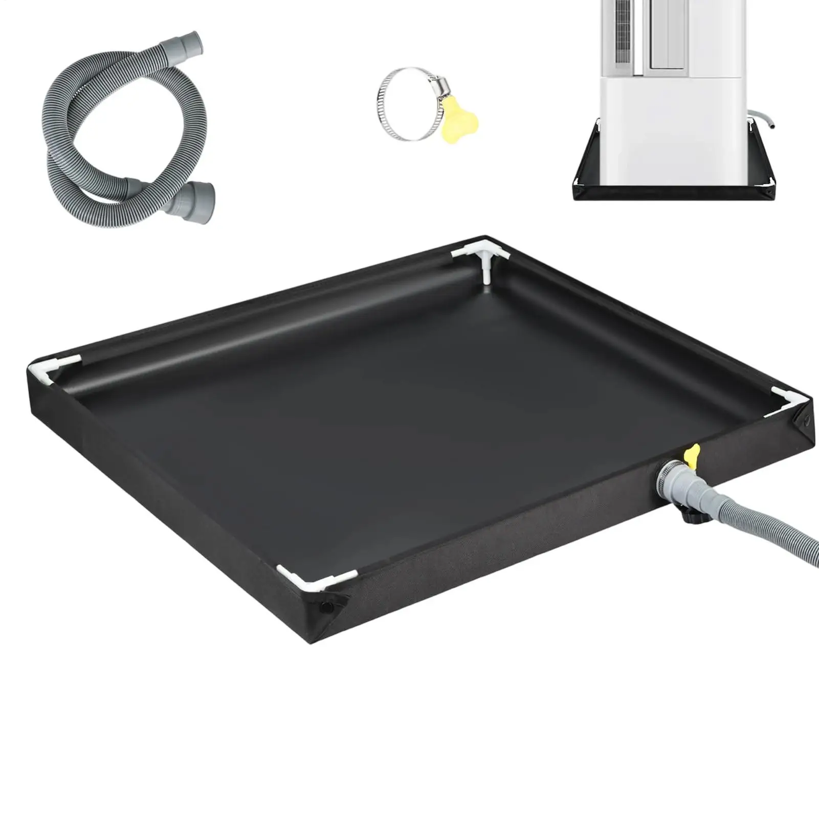 

Portable AC Drain Pan With Pipe Raised Edges Foldable Portable AC Tray Leak-proof Oxford Filter Accessory Protect The Floor