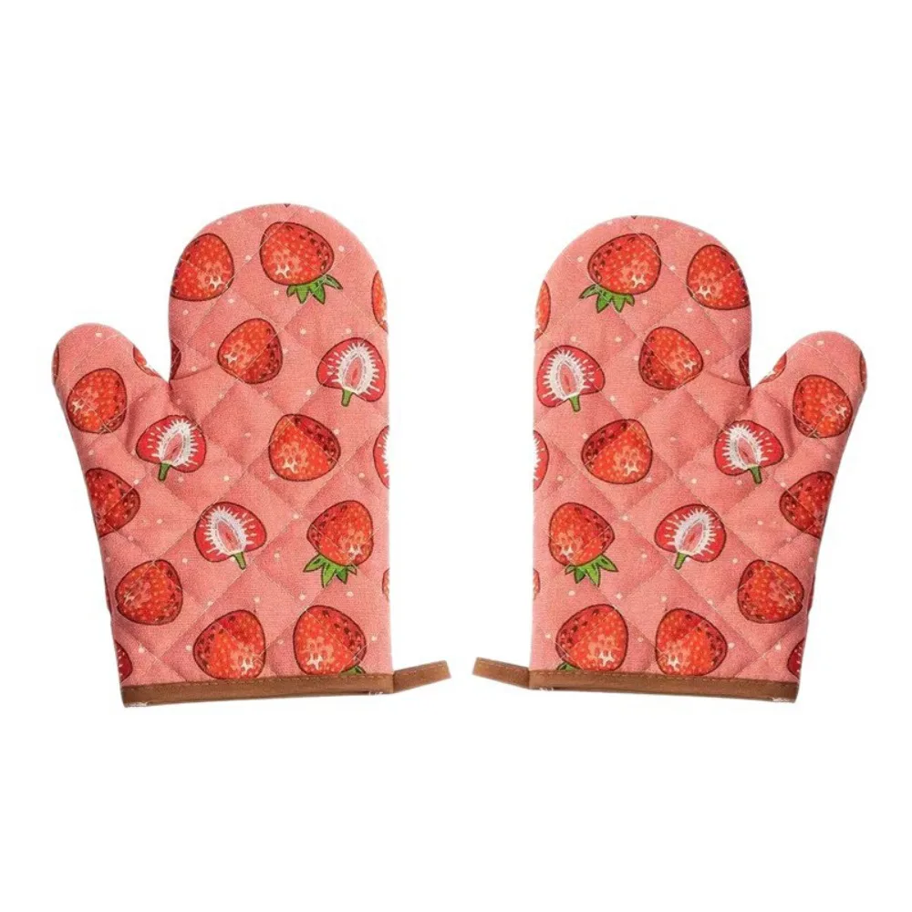 

2pcs Heat Resistant Cotton Oven Mitts Thickened Cotton Lining Kitchen Microwave Mittens Angled Cuff Anti-scald