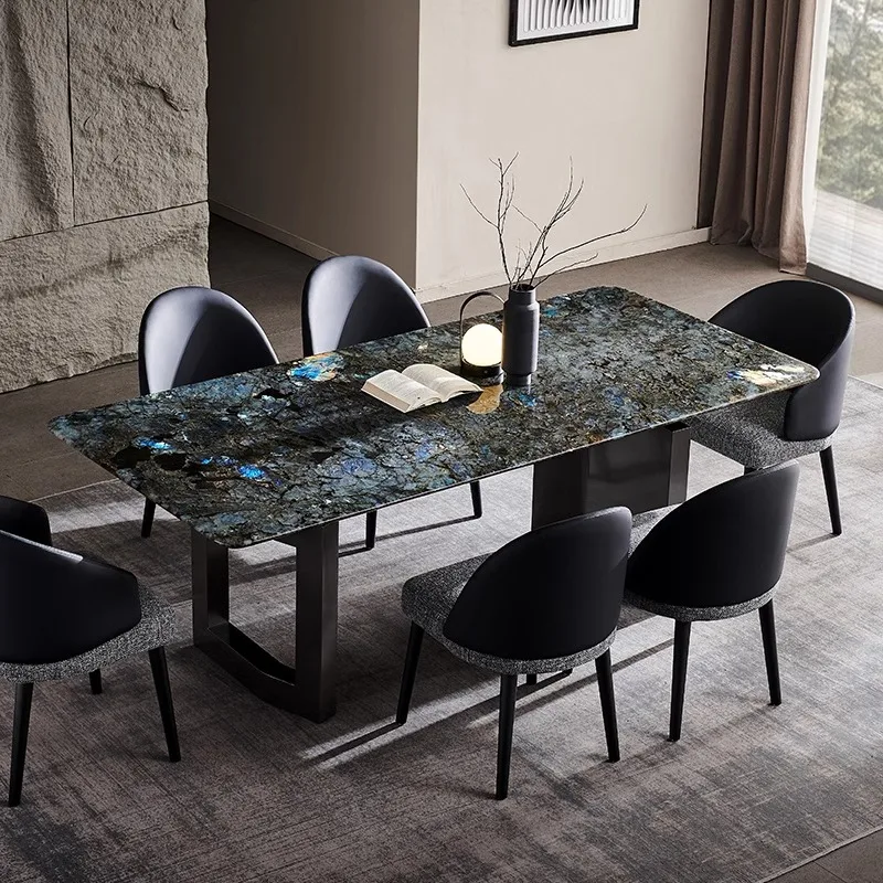 #Modern Marble Rectangular Dining Table Chair Combination Modern Minimalist Luxury High-end Dining Table for Hotel Use