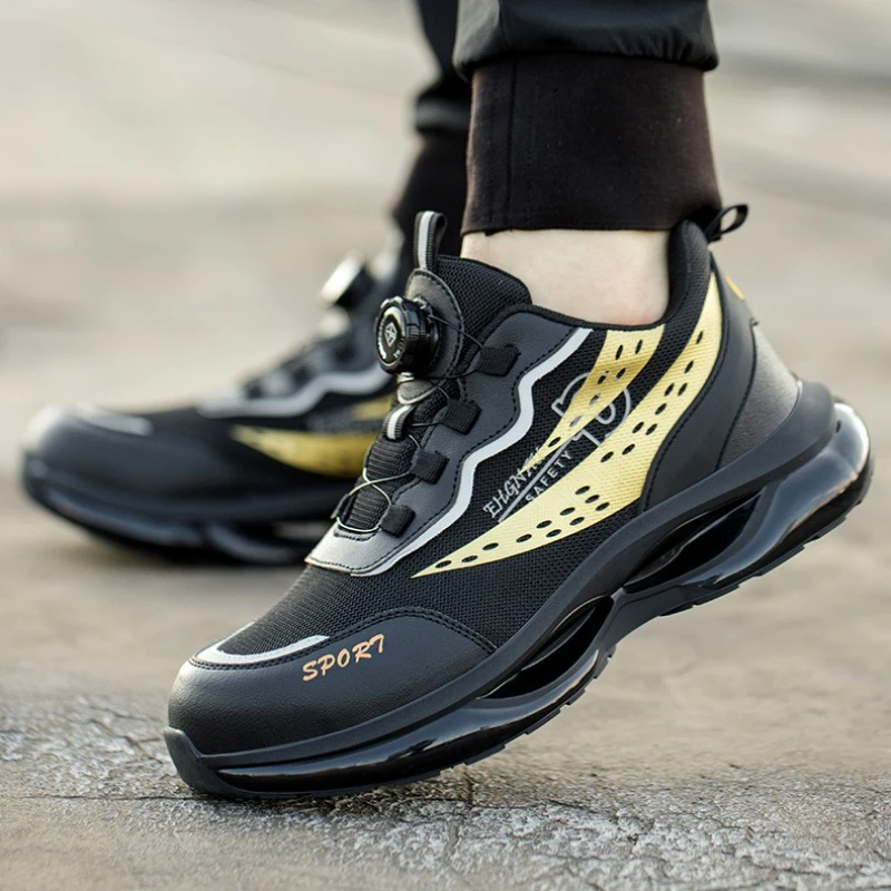 

lightweight work shoes for men women rotating button safety shoes anti puncture protective work sneakers steel toe work boots