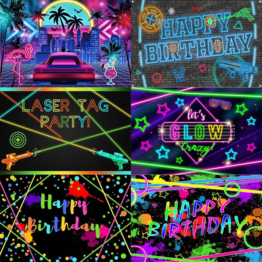 Photography Backdrop Laser Battle Guns Adults Birthday Party Night Game On Indoor Neon Glow Photo Studio Backgrounds Banner