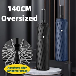 Business Luxury 140CM Super Large Umbrella Men Women, Automatic Folding, Windproof Strong Reinforce Sun and Rain Big Umbrellas