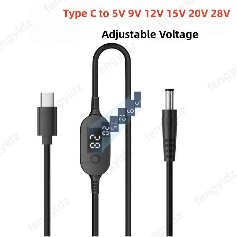 U ​ Cable de Alimentación con Ajuste de Voltaje SB C PD a DC 5V 9V 12V 15V 20V 28V, 140W, 5.5X2.5mm, Adaptador Universal para Laptop