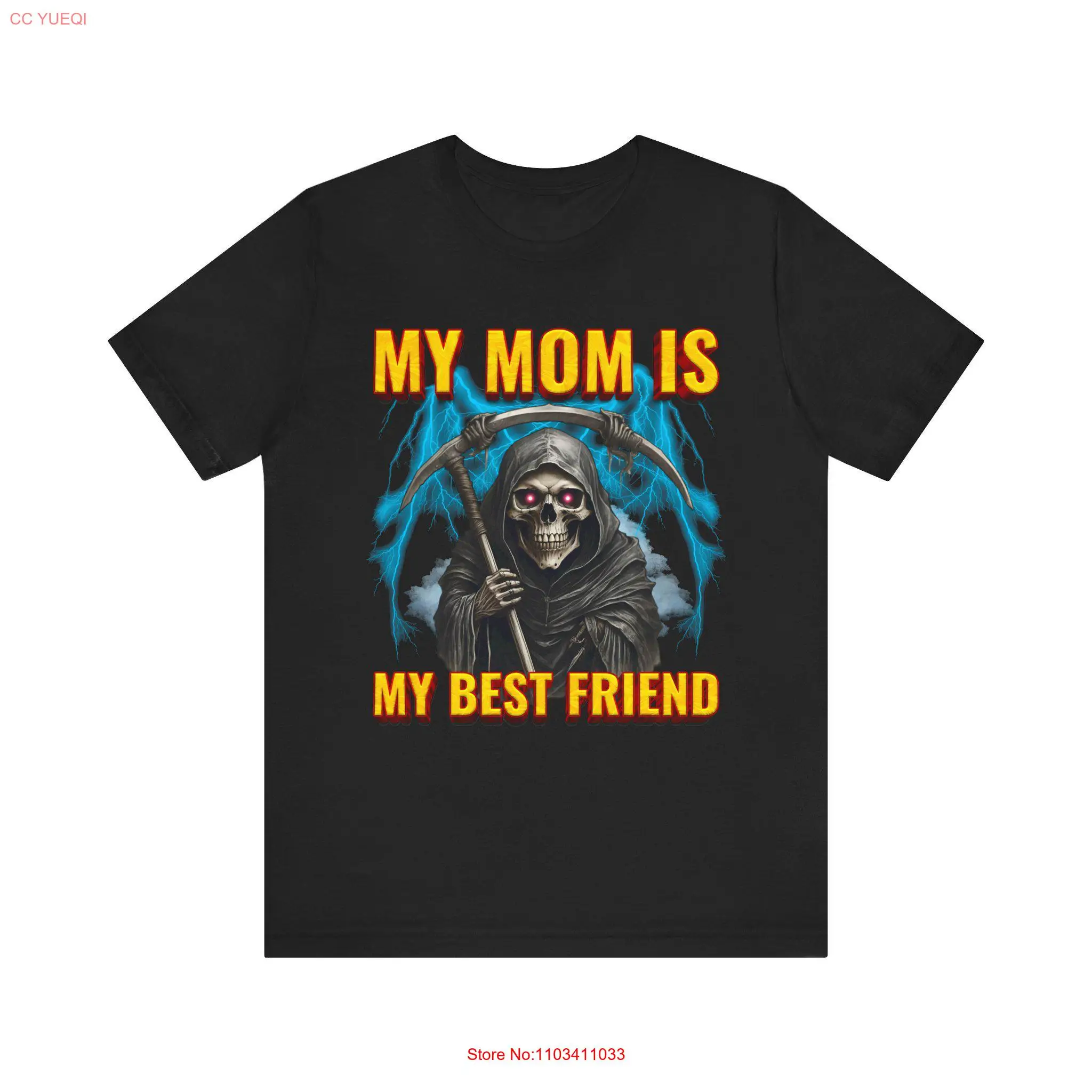 Футболка Hard Skeleton Meme My Mom Is Best Friend Dark Humor Satire Joke for Son Funny Grim Reaper с длинными или короткими рукавами