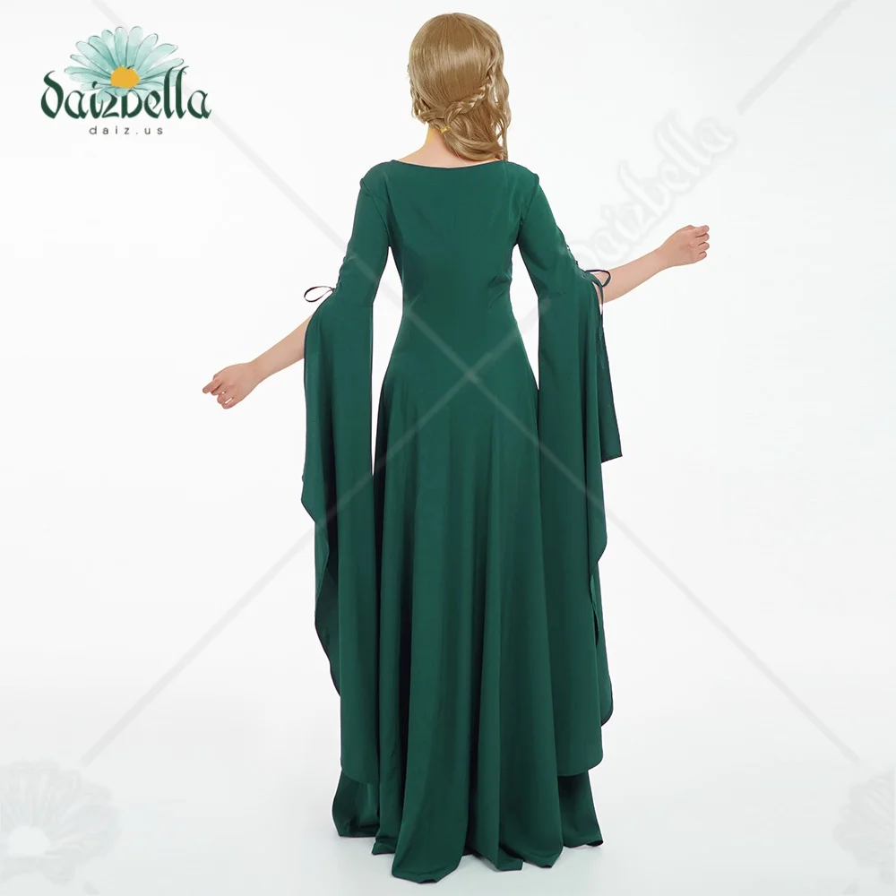 DAIZBELLA Women\'s Medieval Renaissance Dress Lace-up Vintage Wedding Dress with Long Trailing Sleeves Cosplay Costume