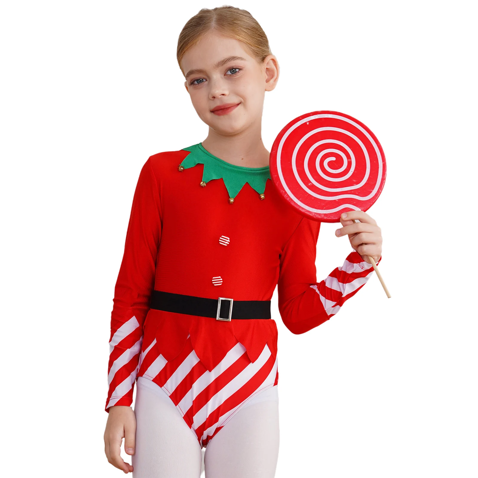 Meisjes Kerst Kostuum Een Stuk Lange Mouw Elf Bodysuit Jumpsuit Xmas Cosplay Party Fancy Dress Dance Leotard Outfits