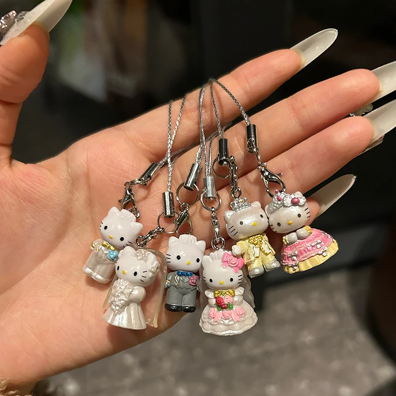 Hello Kitty paar sleutelhanger Sanrio 3D mini hanger telefoon ketting cartoon Kitty kat bruiloft metgezel cadeau Valentijnsdag geschenken