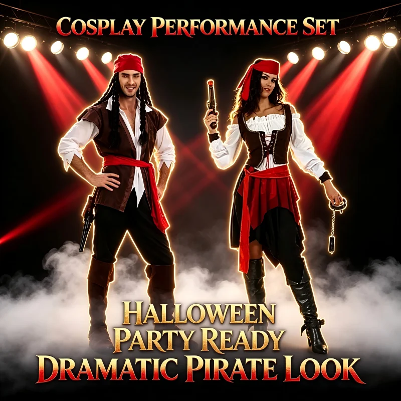 Costume de pirate des Caraïbes, cosplay du capitaine Jack Sparrow, pour hommes et femmes, ensemble sexy pour le carnaval et Halloween