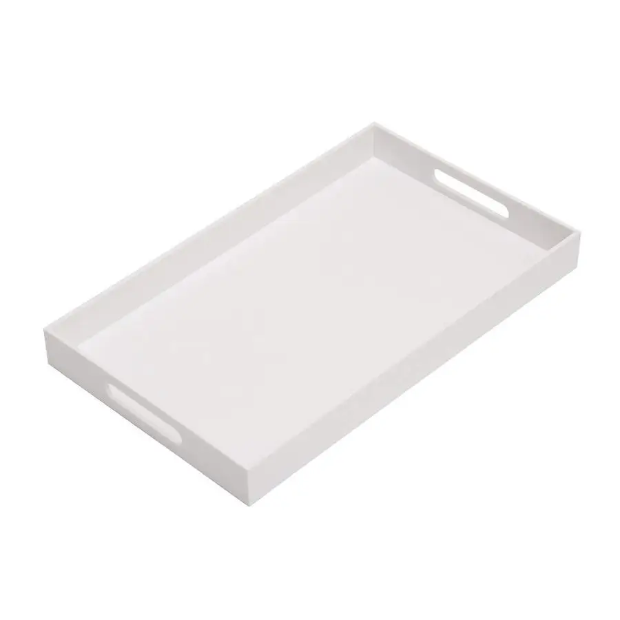 

Glossy White Sturdy Acrylic Serving Tray with Handles12x20 InchServing Coffee Appetizer BreakfastKitchen Countertop Makeup Draw