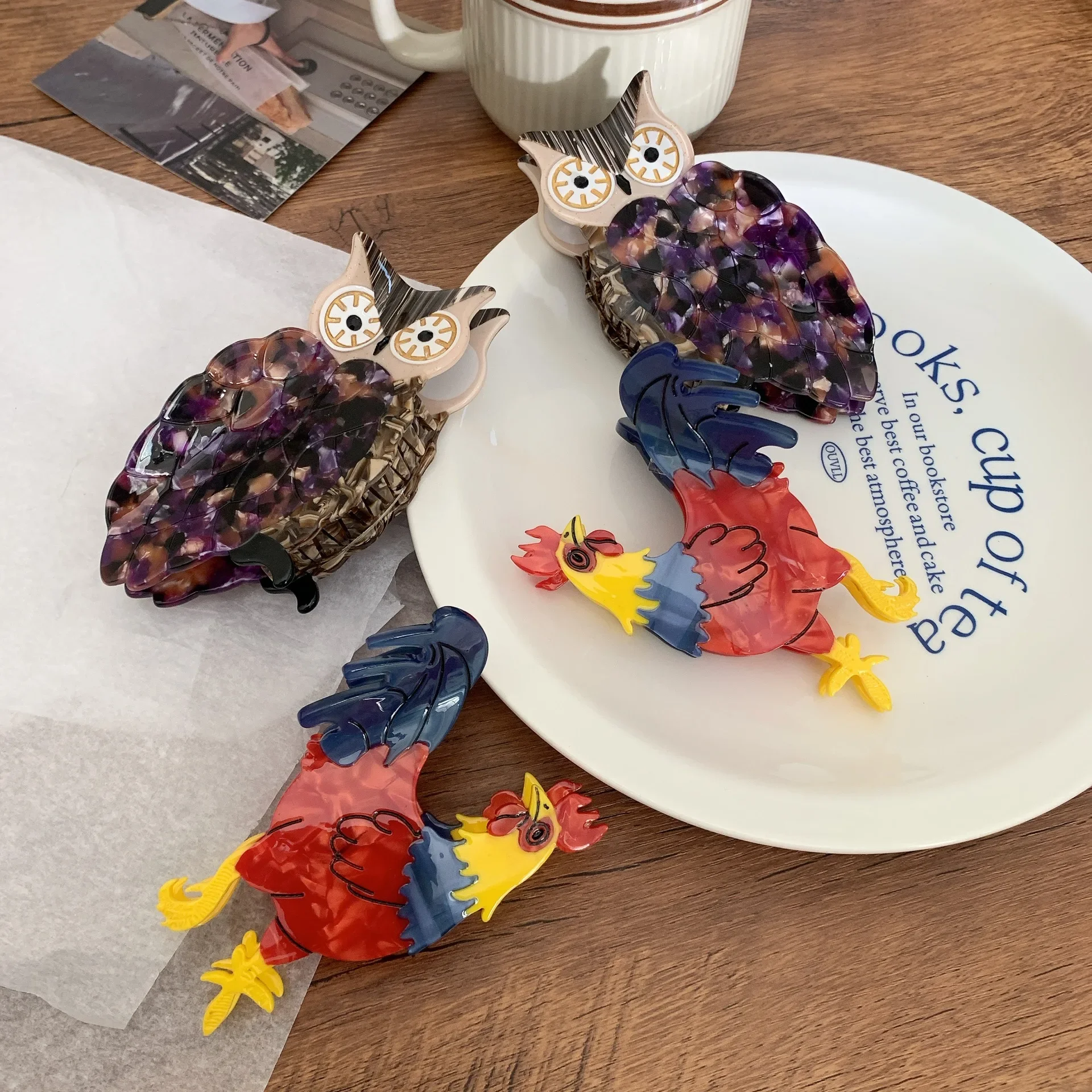 YHJ New Spliced Animal Owl Rooster Acetate Hair Claw Cute Cartoon Claw Clip Crab Hair Clip for Women Girls Hair Accessories