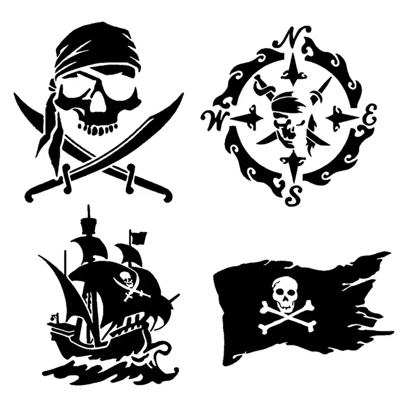 Pirate car self-adhesive stickers, skeletons and swords, pirate ships, pirate compasses, waterproof car beauty