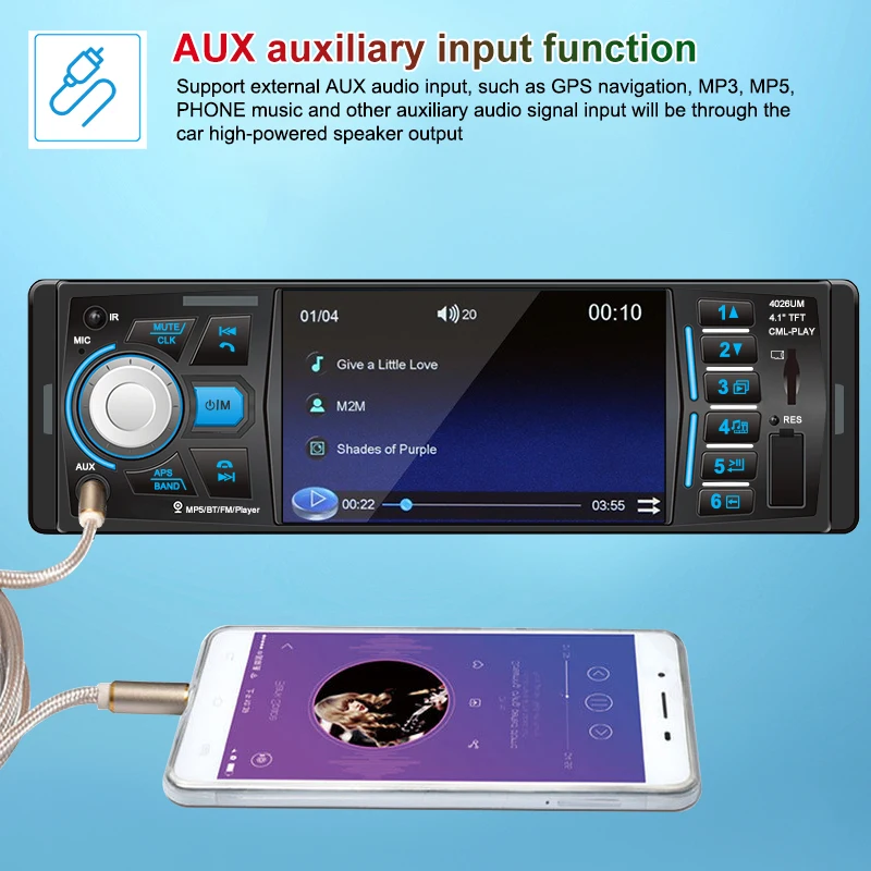 Ahoudy 1 DIN 4 inch Car Radio Bluetooth Audio Aux Input FM Receiver USB TF Card Multimedia MP5 Video Player Car Stereo