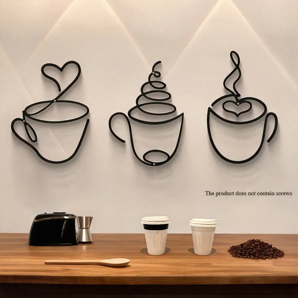 3pcs of Creative Coffee Wall Hangings, Coffee Shop Decorations, Home Crafts,Interior Wall Decorations,High Quality Carbon Steel