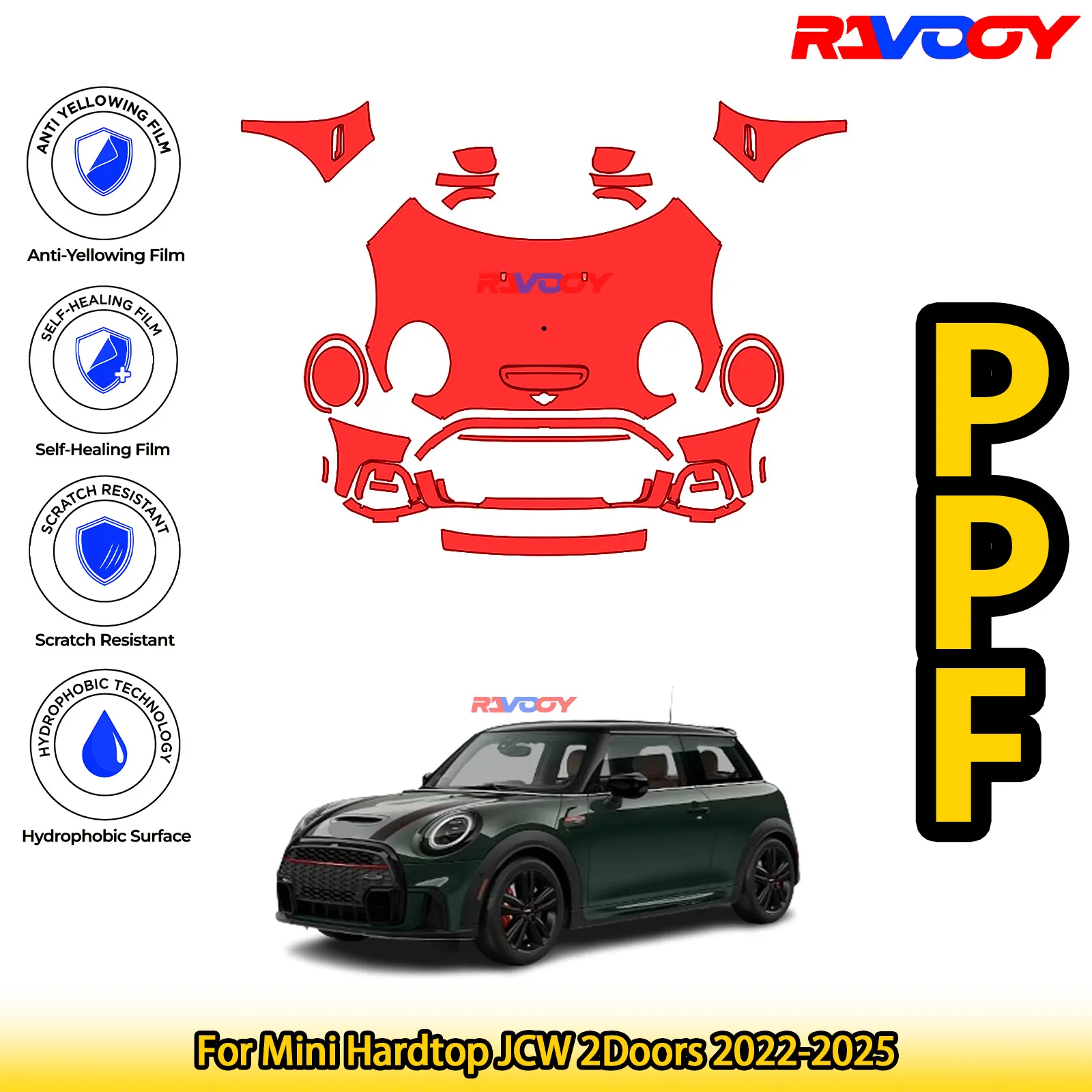 

For Mini Hardtop JCW 2Doors 2022-2025 Glossy Matte Black Precut front PPF Kit Paint Protection Film