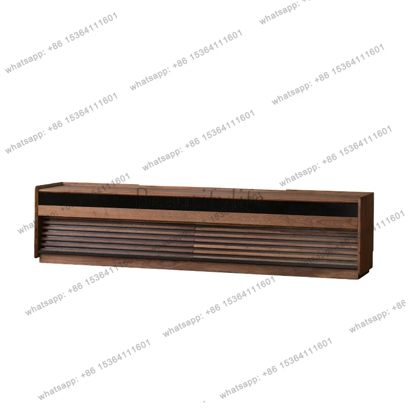 TV Cabinet Black Walnut Solid Wood Wabi-Sabi Style Vintage Minimalist Floor Stand Coffee Table Set