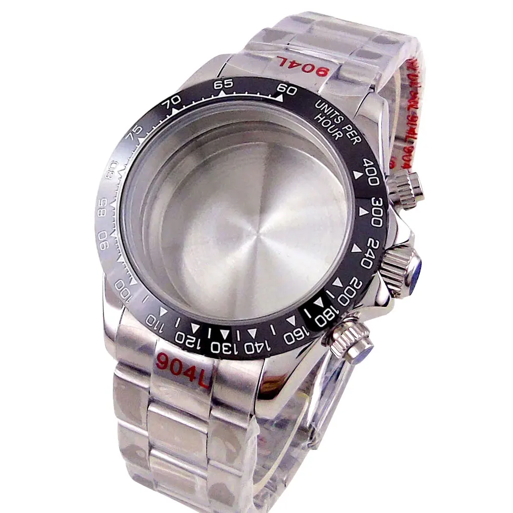 39 مللي متر VK63 حافظة كوارتز كرونوغراف متعددة الوظائف الياقوت كريستال سوار الفولاذ المقاوم للصدأ الفضة الأسود الحافة الرجال ساعة أجزاء