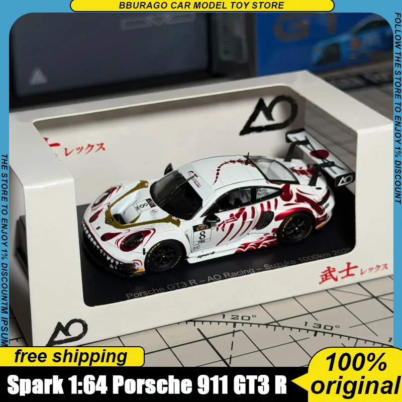 Pre-Sale Spark 1:64 911 Gt3 R Ao Racing Ryu Samurai Dragon Suzuka 1000km Winner Racing Car Diecast Model Collectible Toy Gifts