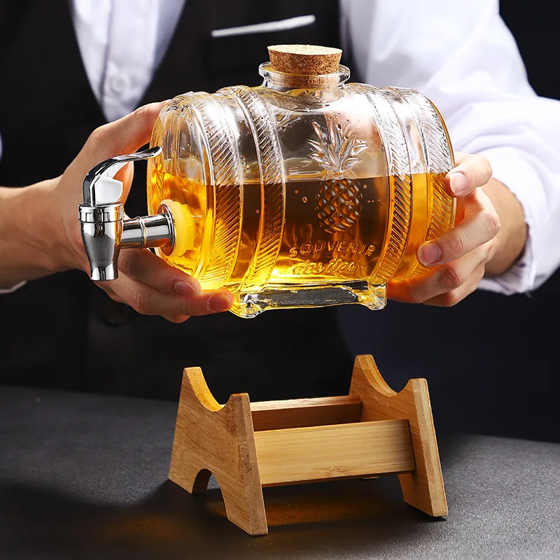 Glass Beer Dispenser With Metal Stand Tap Commercial Bar Draft Beverage Serving Pot