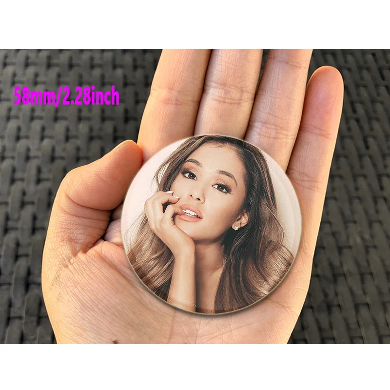 Ariana Grande Pin for Backpacks Bag 32/44/58mm Round Plastic Enamel Pins and Brooches Creative Cartoon Figure Badge Gifts