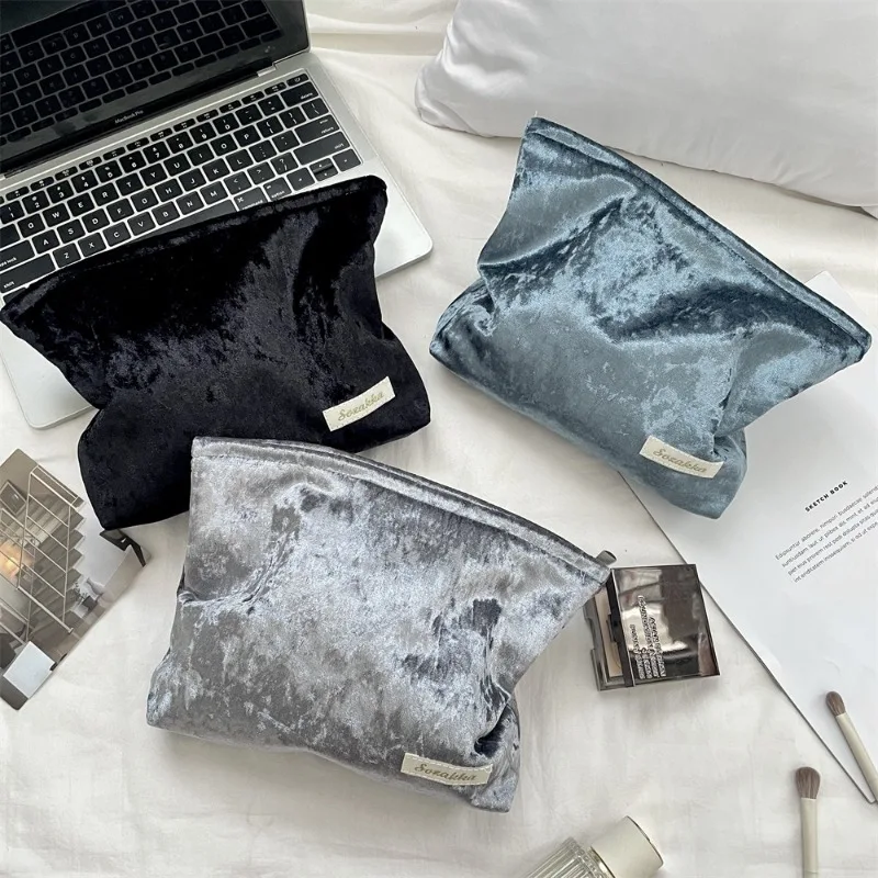 

Elegant Velvet Fabric Makeup Bag- Multi-purpose Cosmetic Pouch for Lipstick/Keys/Charger(Luxury Travel Organizer with Soft Touch