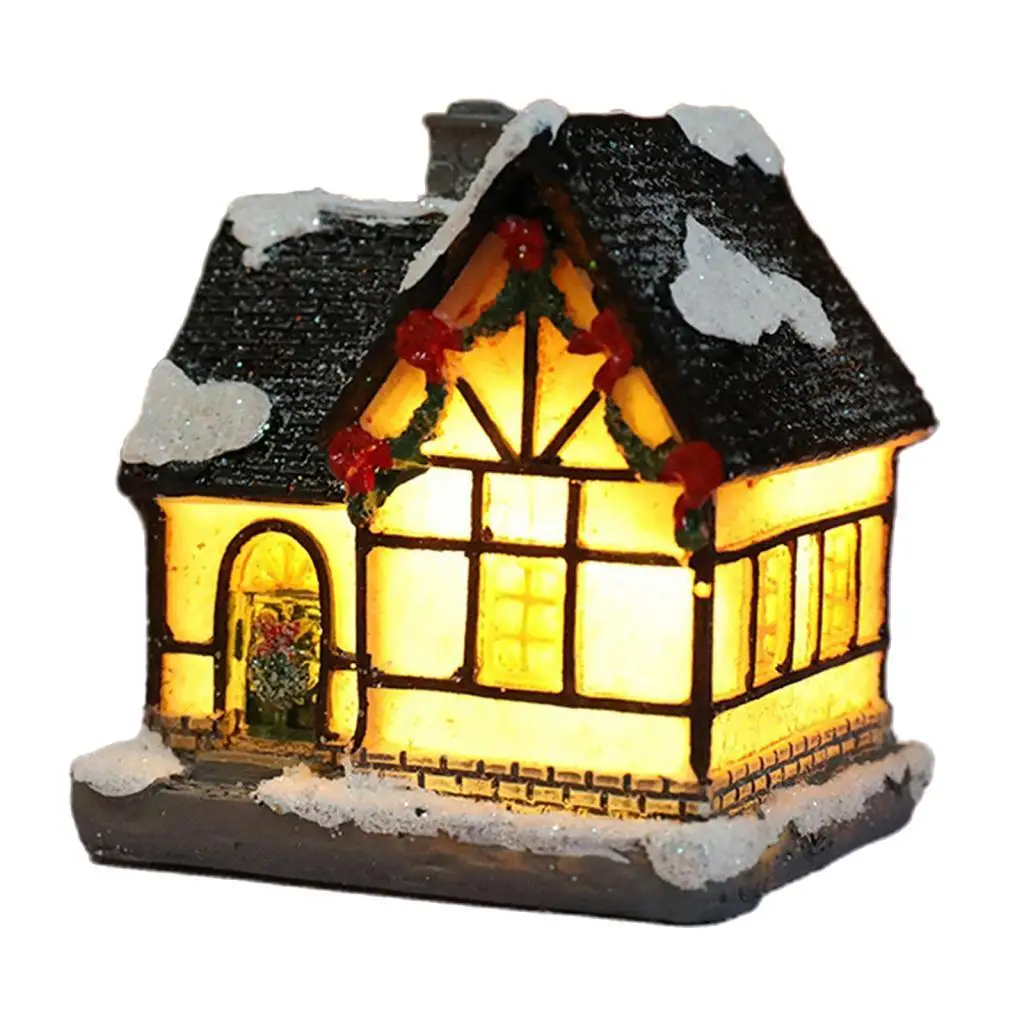 Christmas Village House with LED Light Xmas Santa Table Ornament Christmas Decor