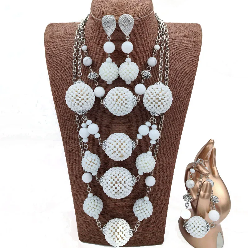 Dudo White Balls African Jewelry Traditional Nigerian Weddings Sets Luxury 2026 Crystals 3 Pieces Accessories