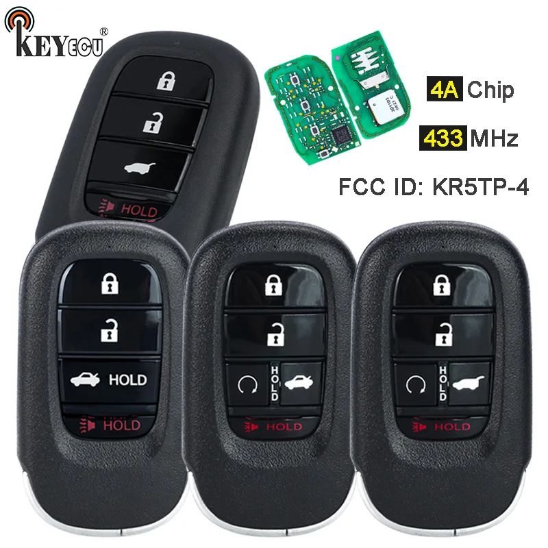 

KEYECU 433MHz 4A Chip FCC ID: KR5TP-4 72147-T43-A11 Smart Remote Key Fob for Honda CR-V Civic HR-V Pilot Accord 2022-2024