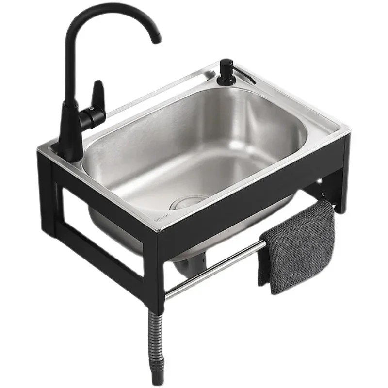 Motion-proof Stainless Steel Hanging Wall Sink Kitchen Simple Washing Basin With Bracket Sink Kitchen Accessories