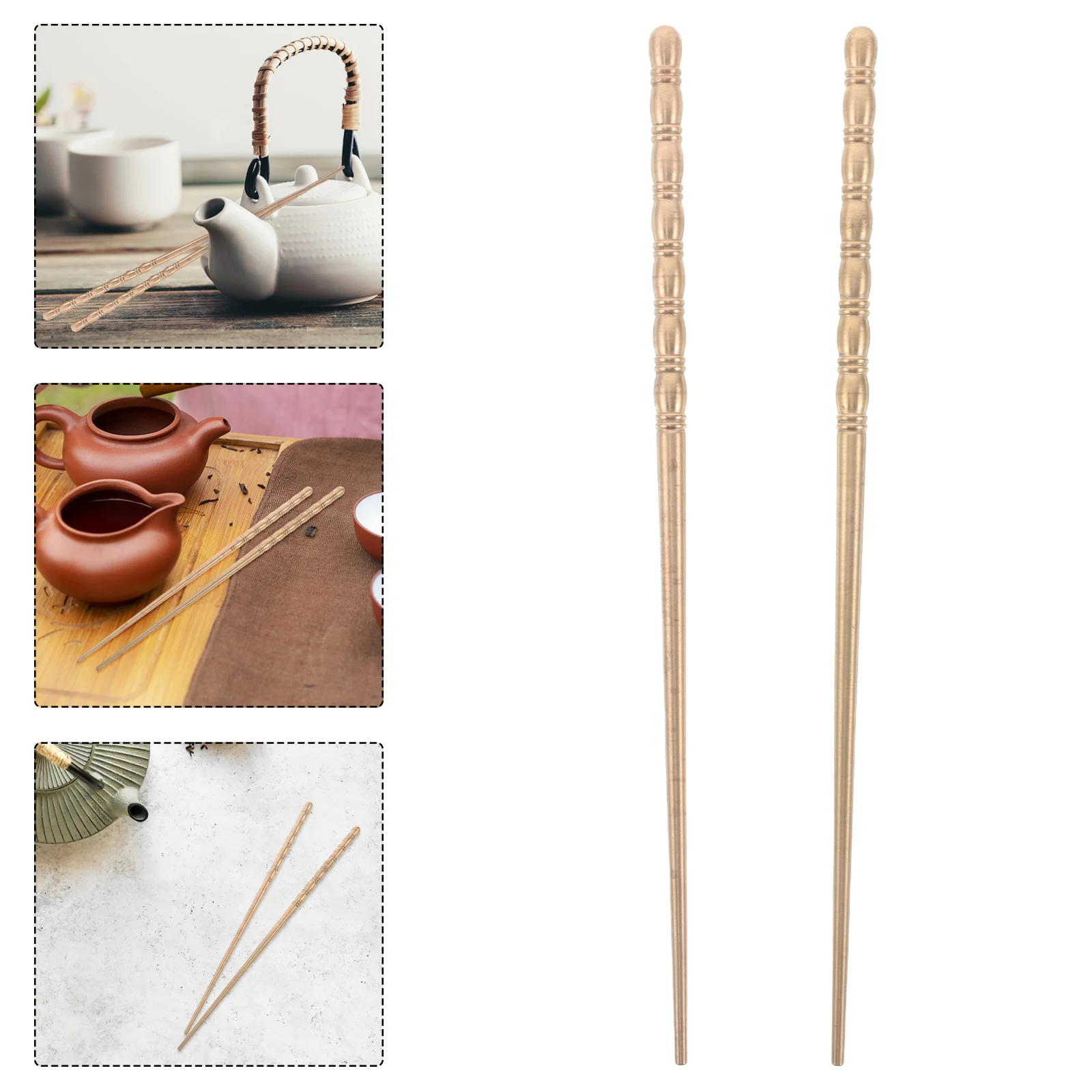 

1 Pair Artisanal Copper Chopsticks For Tea Reusable Metal Kitchen Utensils Long Handle Dishwasher Safe Hot Pot