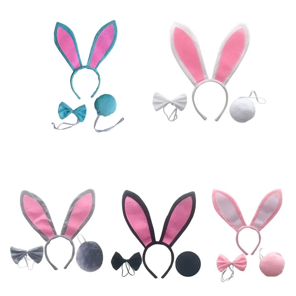 Bowknot Necktie Easter Rabbit Ear Headband Set Paw Gloves Cartoon Animal Bunny Ears Hair Hoop Cosplay Party Gifts