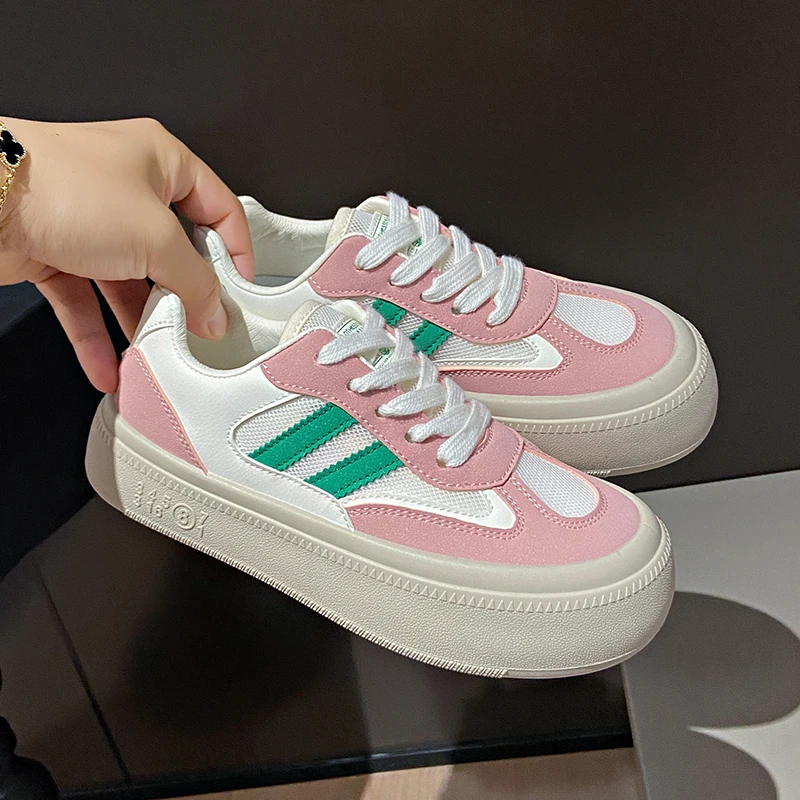 

2024 Fashion Pink Casual Women's Shoes Mesh Breathable Platform Sneakers Woman Comfortable Low-Cut Skateboard Shoes For Women