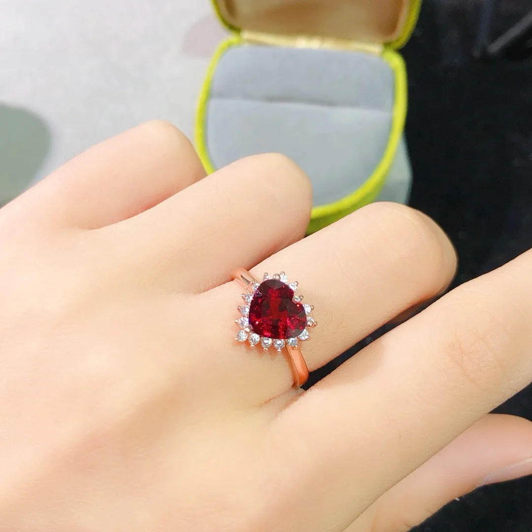 

925 Silver Natural Heart Shape Pyrope Garnet Ring, 6x8mm Magmatic Gemstone Jewelry, Red Crystal Birthstone Gift
