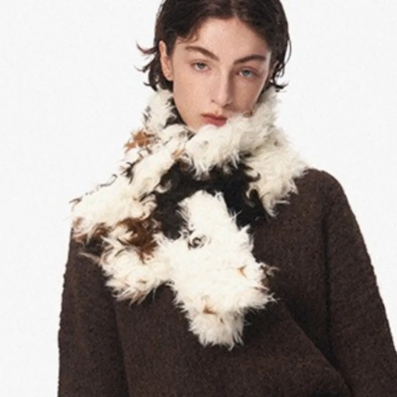 

Winter Warm Neck Warm Fur Collar Style Fur Fashion Soft Winter Thick Scarf 2025 Faux Lamb Wool Scarf Women Double-Sided Shawl