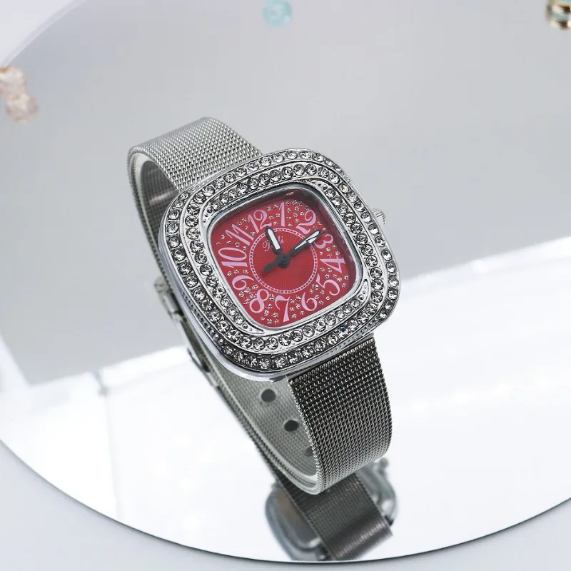 New Simple Square Ladies Shiny Full Diamonds Quartz Watch Casual Stainless Steel Dress Women's Clock Wristwatch