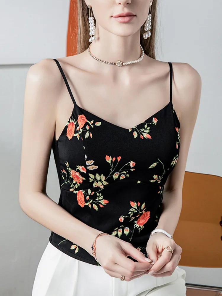 

Printed Camisole Backless Sexy Built-In Chest Cotton 2025 Summer New Women's Black Fashionable Vest
