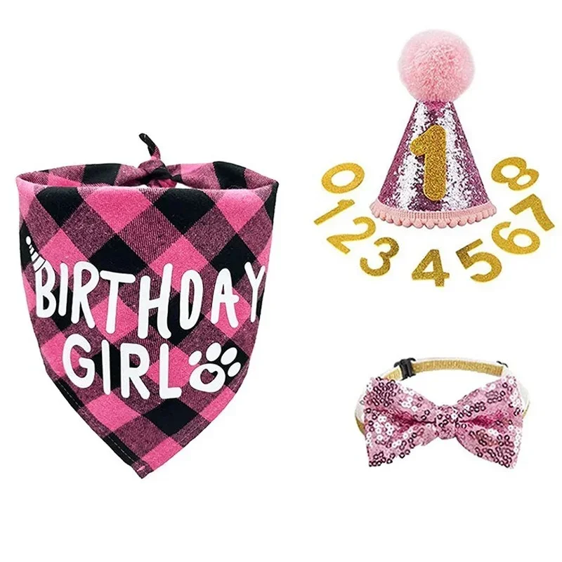 Pet Party Decoration Set Dog Birthday Triangle Scarf Hat Bow Tie Dog Birthday Decoration SuppliesDog Supplies для собак Cat