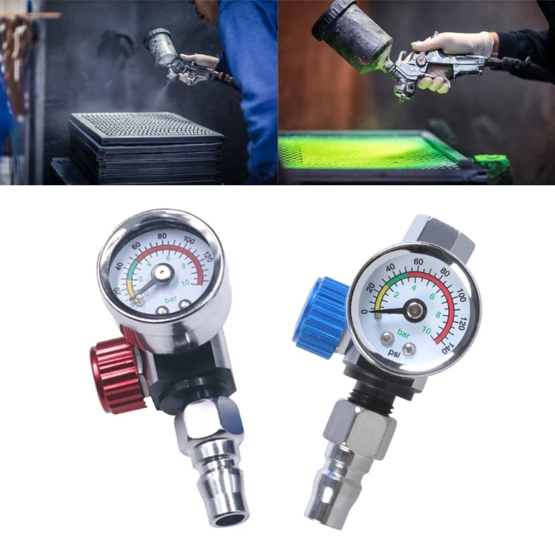 1/4” Gun-Air Pressure Regulator with Pressure Gauge Practical Pneumatic Tool Adapter for Air Gun-Spray Gunand Tool