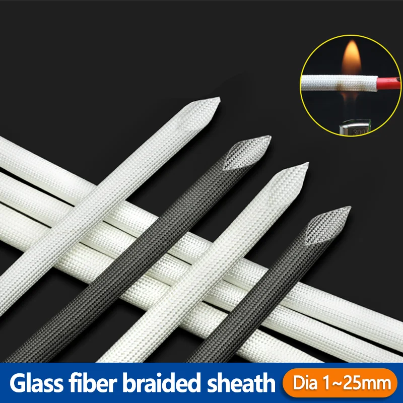 200℃ Silicone Fiberglass Sleeve Heat Resistant Braided Tube 1-25mm Flame Retardant Cable Insulator for Electrical Wire Harness