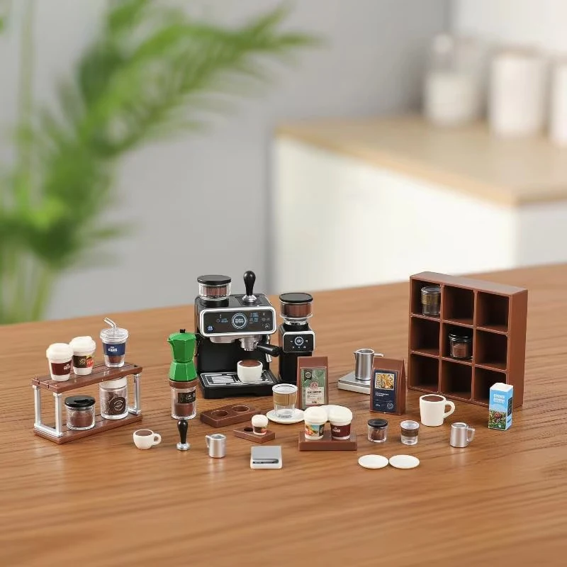 Mini Simulation Coffee Machine Model Ornament, Miniature Scene Tiny Pretend Play Toy, Stress-Relief Assembly Prop