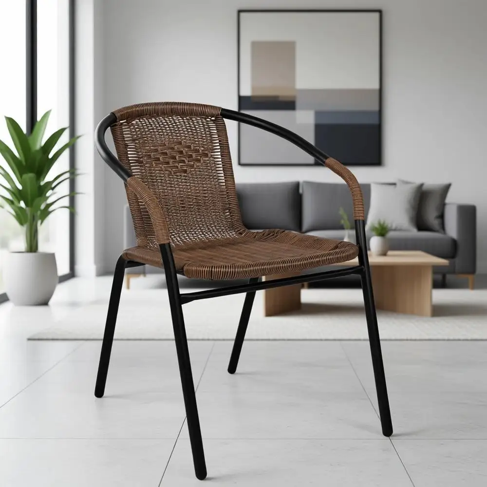 

Medium Brown Rattan Stackable Chair for Indoor & Outdoor Restaurant Use
