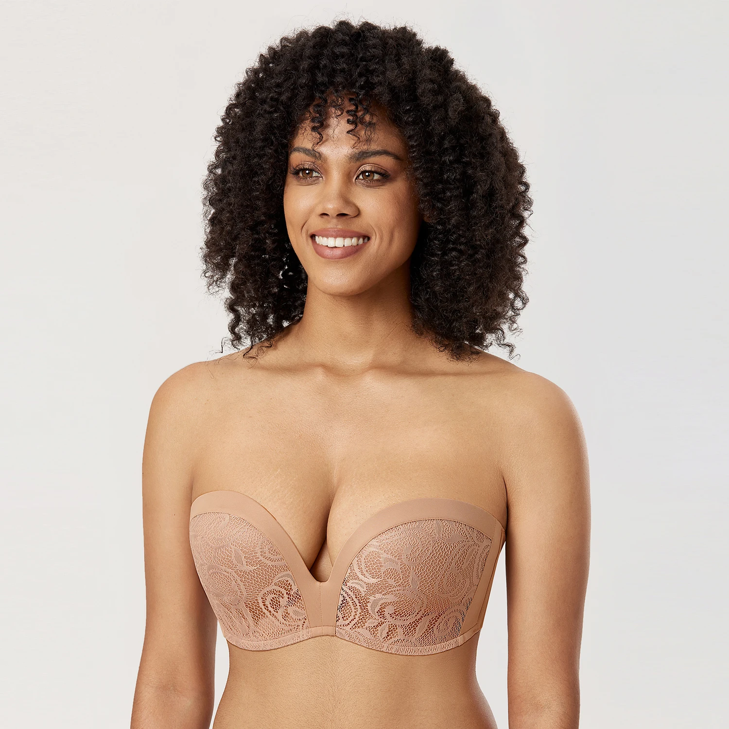 Women's Slightly Padded Push Up Great Support Underwire  Lace Strapless Bra Invisible Silicone Strips A-DD E F 32-40 42