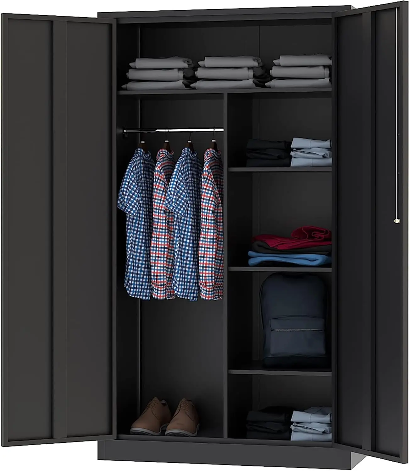 

72'' Clothing Coat Steel Storage Freestanding Wardrobe for Office, Home, School, Employee,Gym,Fire Department (Black)