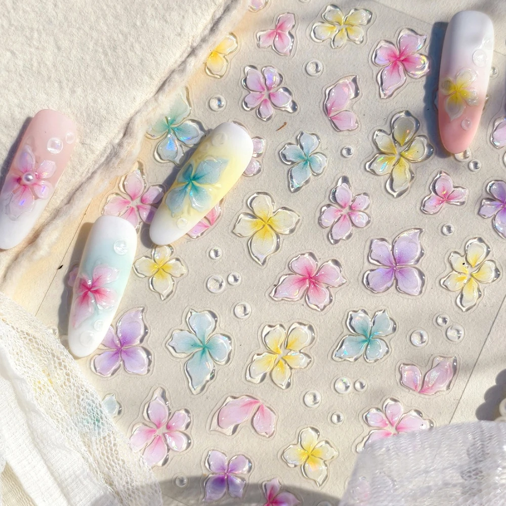 

Clear Jelly Colored Polarized Petals Flowers 3D Self Adhesive Nail Art Sticker Summer Pink Yellow Lily Manicure Decals Wholesale