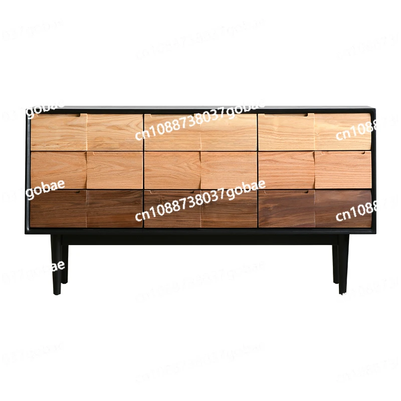 ZC Nine-Drawer Cabinet Bedroom Storage Black Walnut Solid Wood Bed Front Cabinet Japanese Simple Sideboard Cabinet